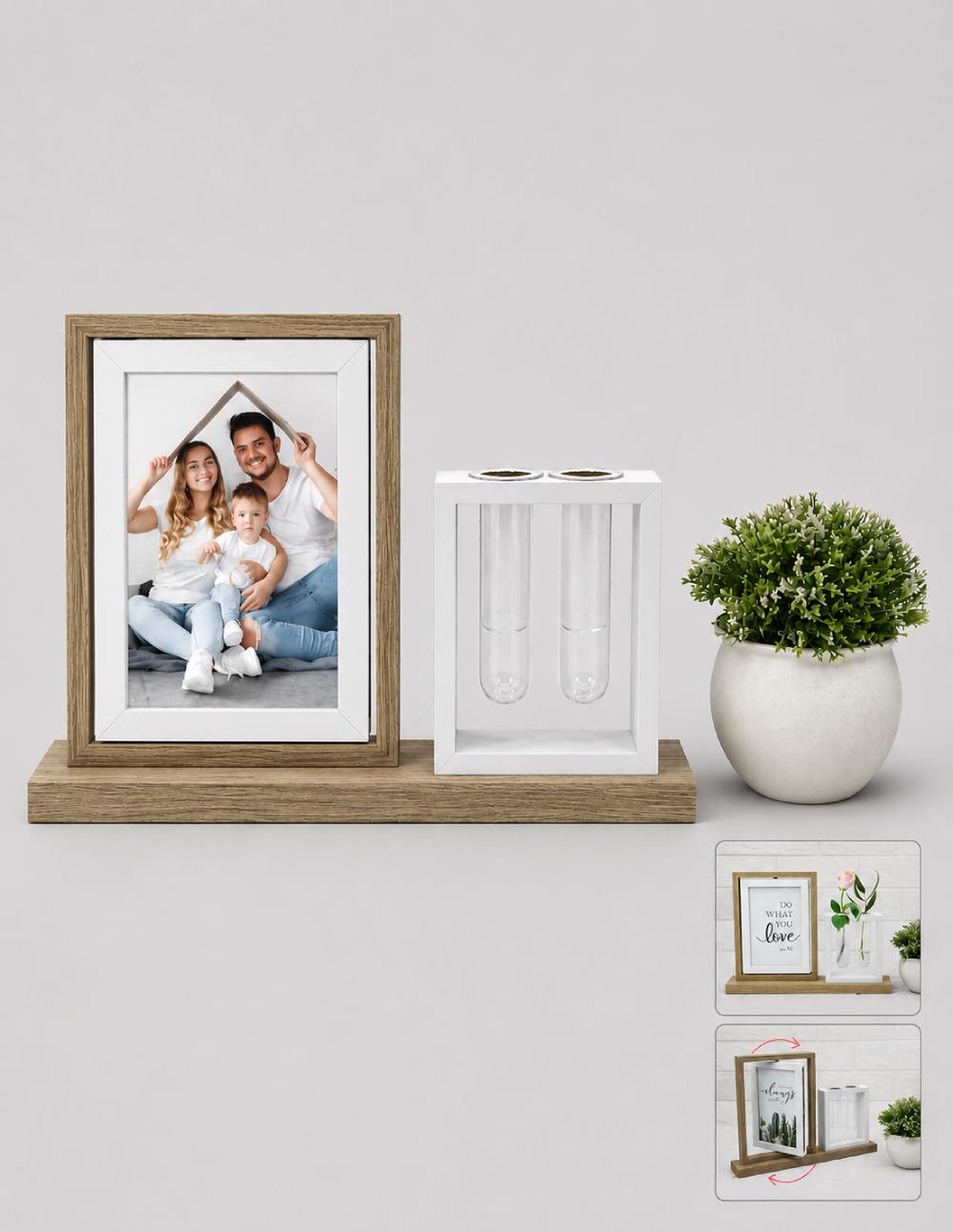 Wooden Photo Frame with Flower Stand