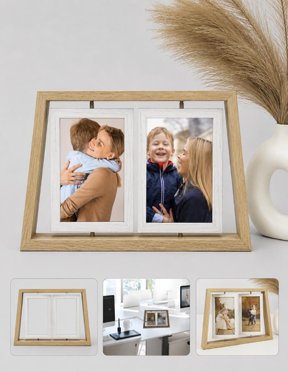 Dual Side Rotating Wooden Photo Frame
