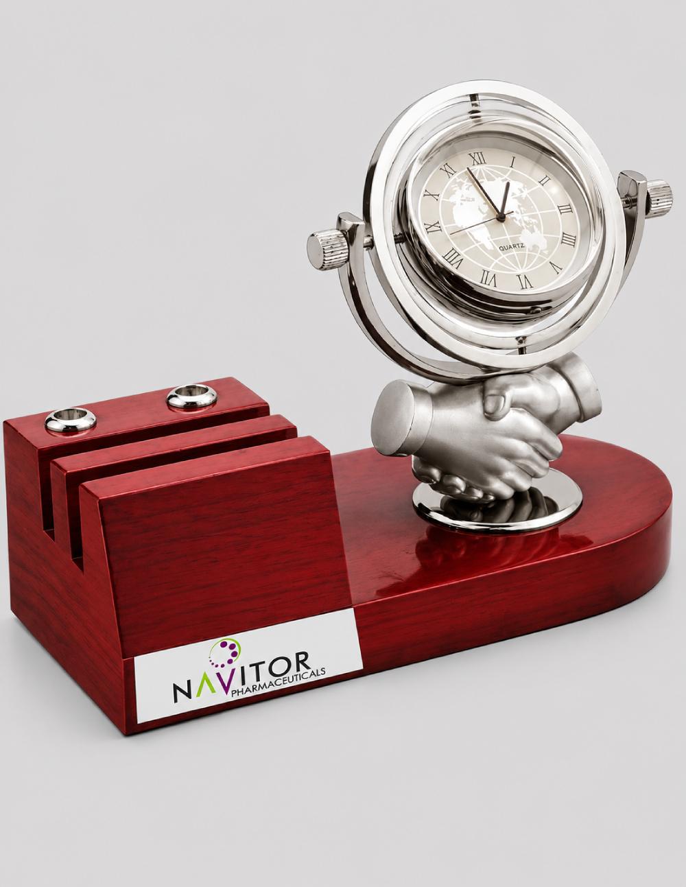 Hand Shake With Rotating Clock Desk Organizer BTC