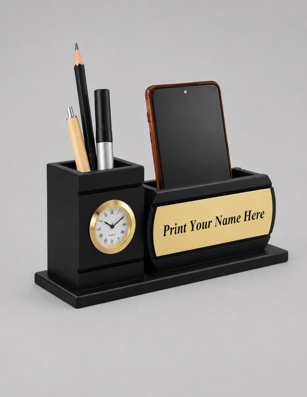 Matt Black Wooden Desk Organiser