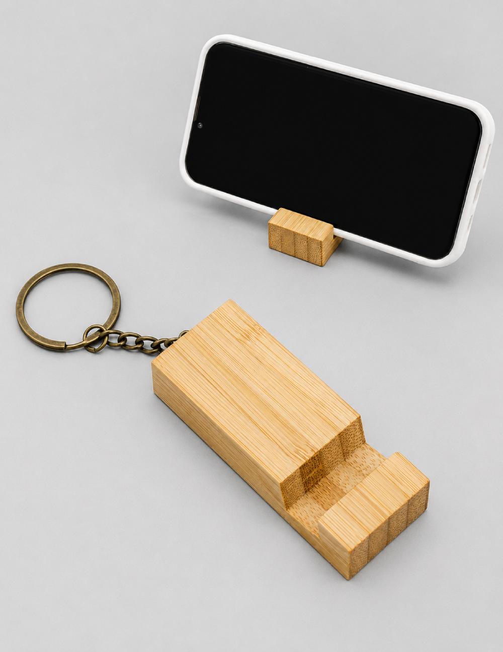 Bamboo Keychain with Phone Stand