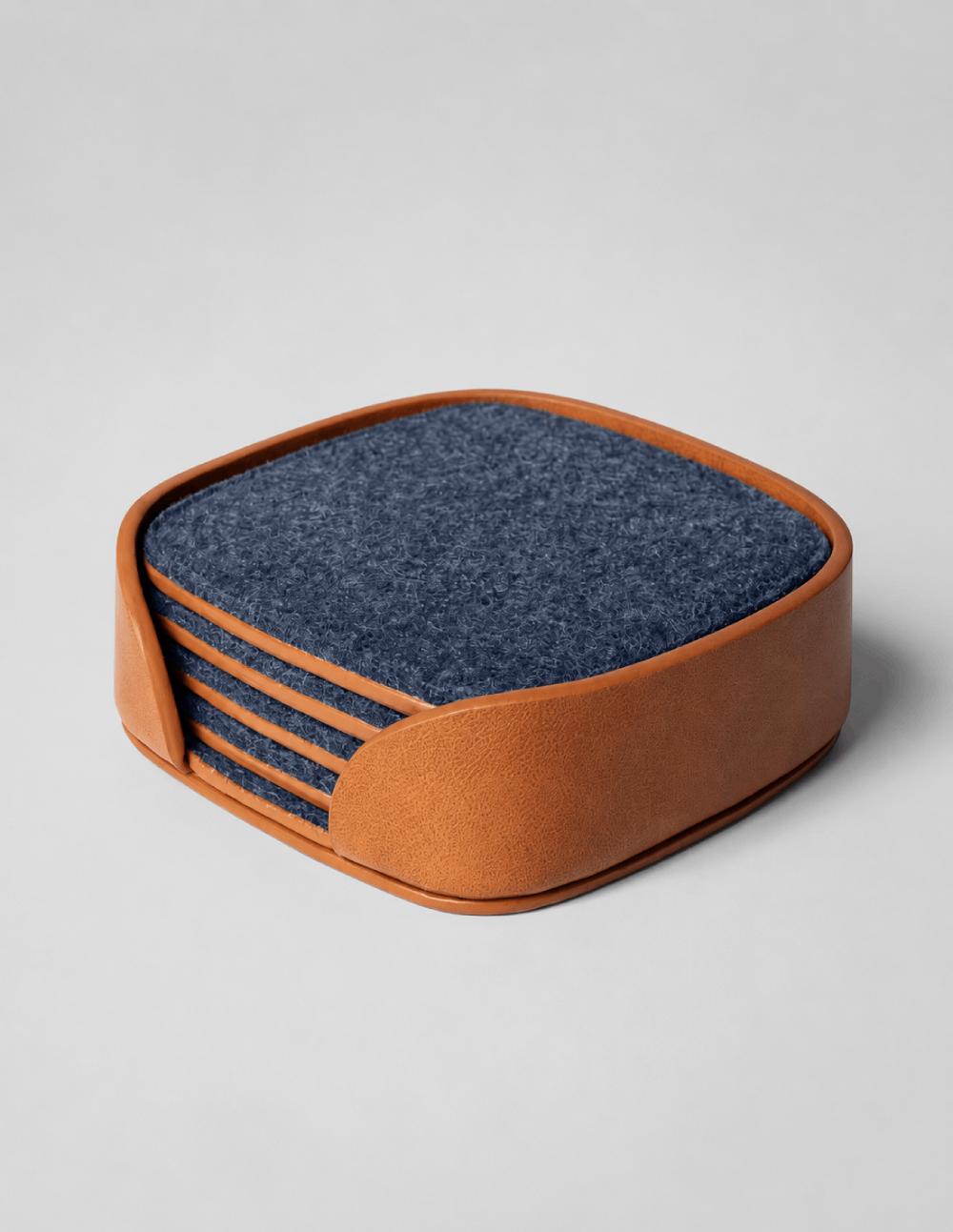 Felt and PU Leather Coaster Set (Blue)