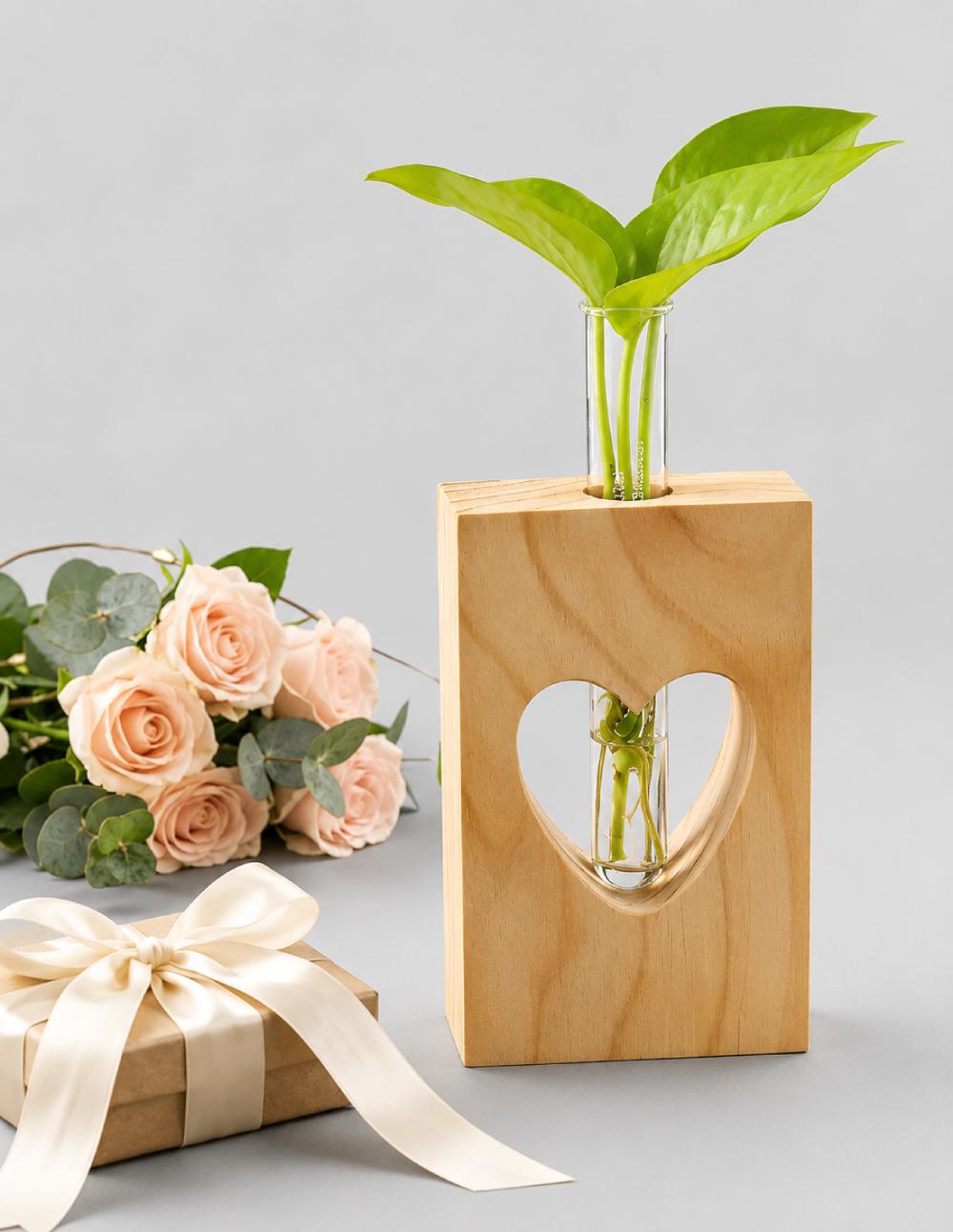 Wooden Heart Test-Tube Planter